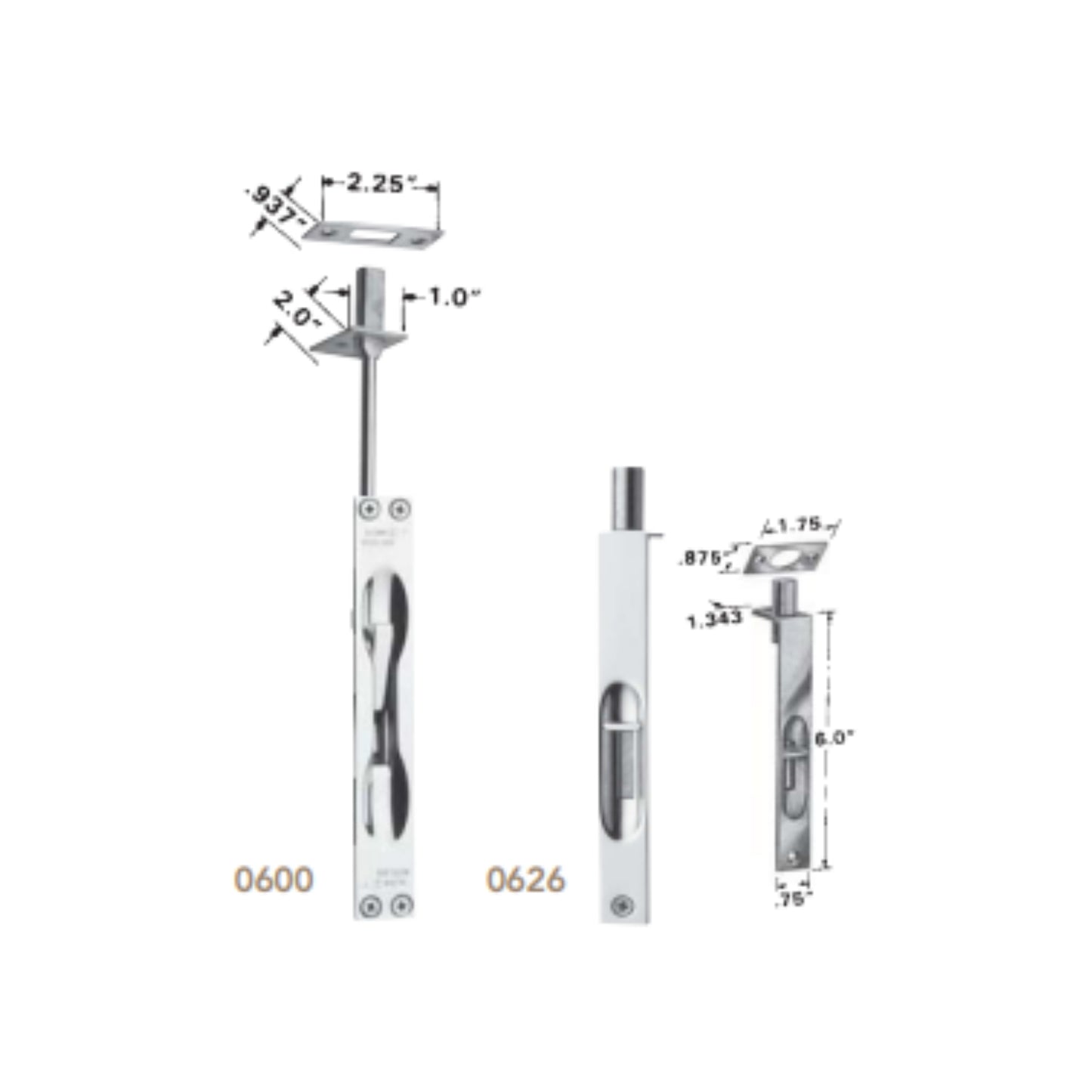 0600, 0626 Flush Bolts
