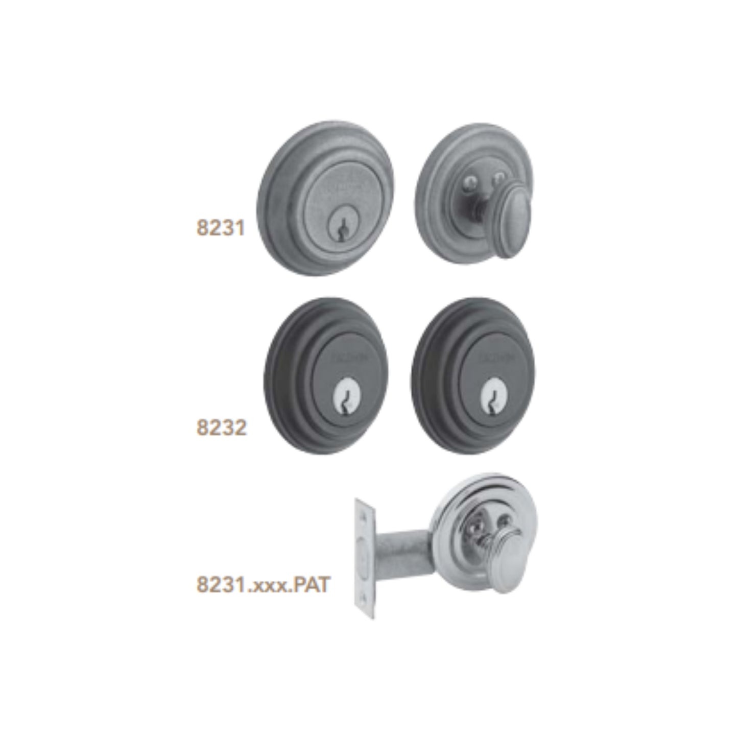 8231, 8232 Traditional Deadbolt – 2 1/8 Door Prep