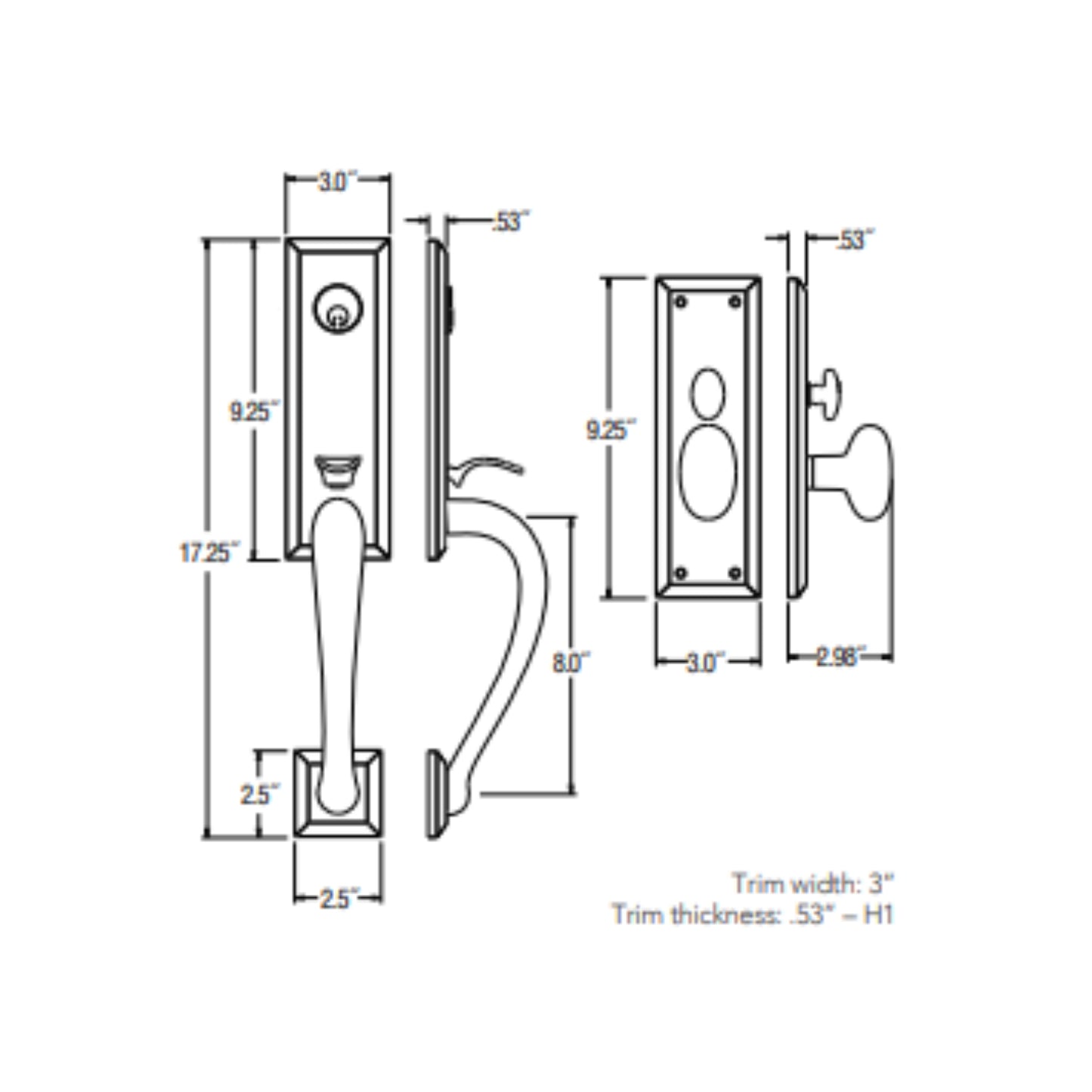 Entrance Trim Mortise Cody 3/4 Escutcheon