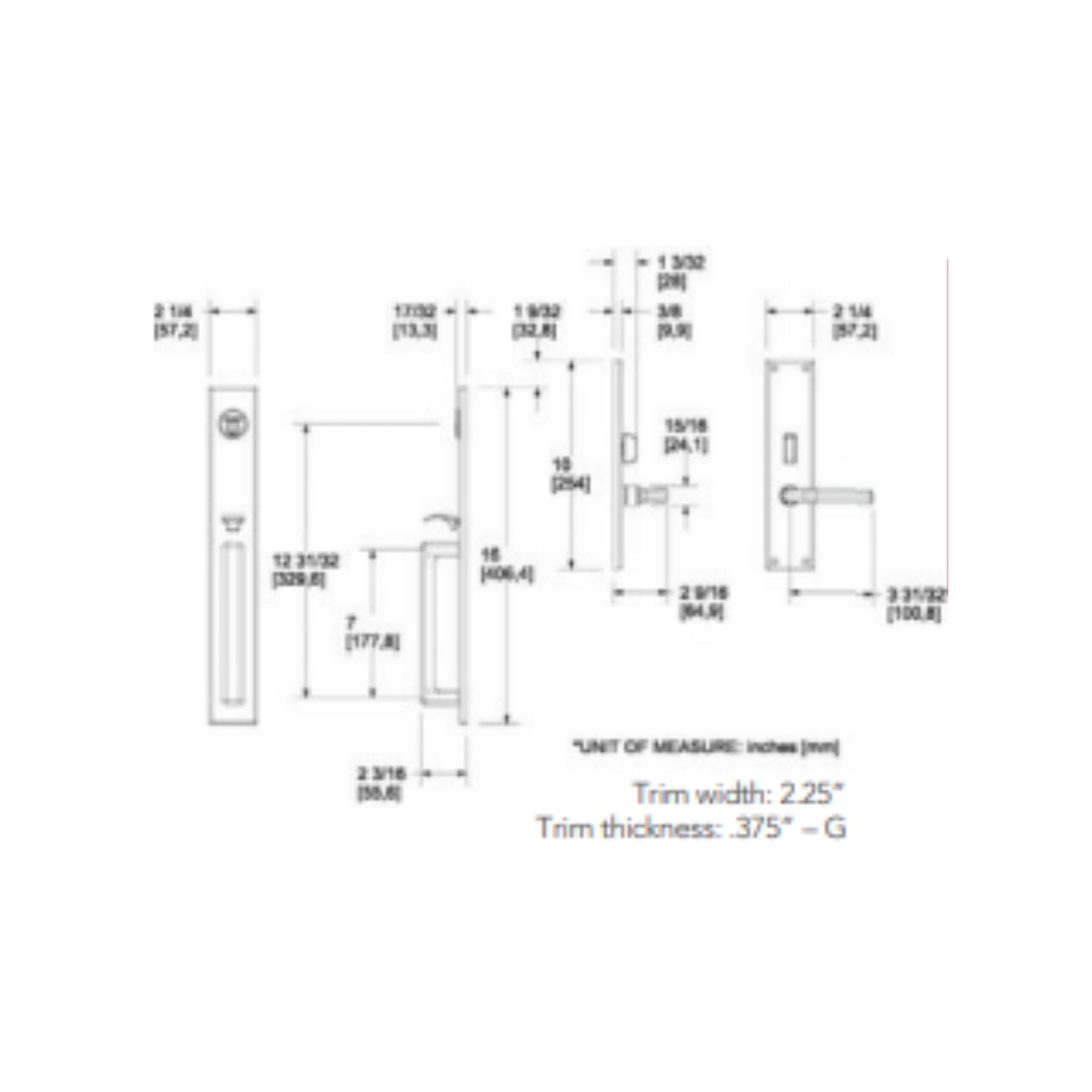 Entrance Trim Mortise Minneapolis 16'' Handleset
