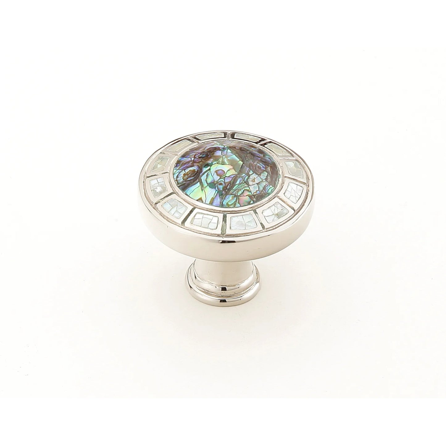 Knob, Round, Imperial Shell, Mother of Pearl, Polished Nickel, 1-1_2" dia