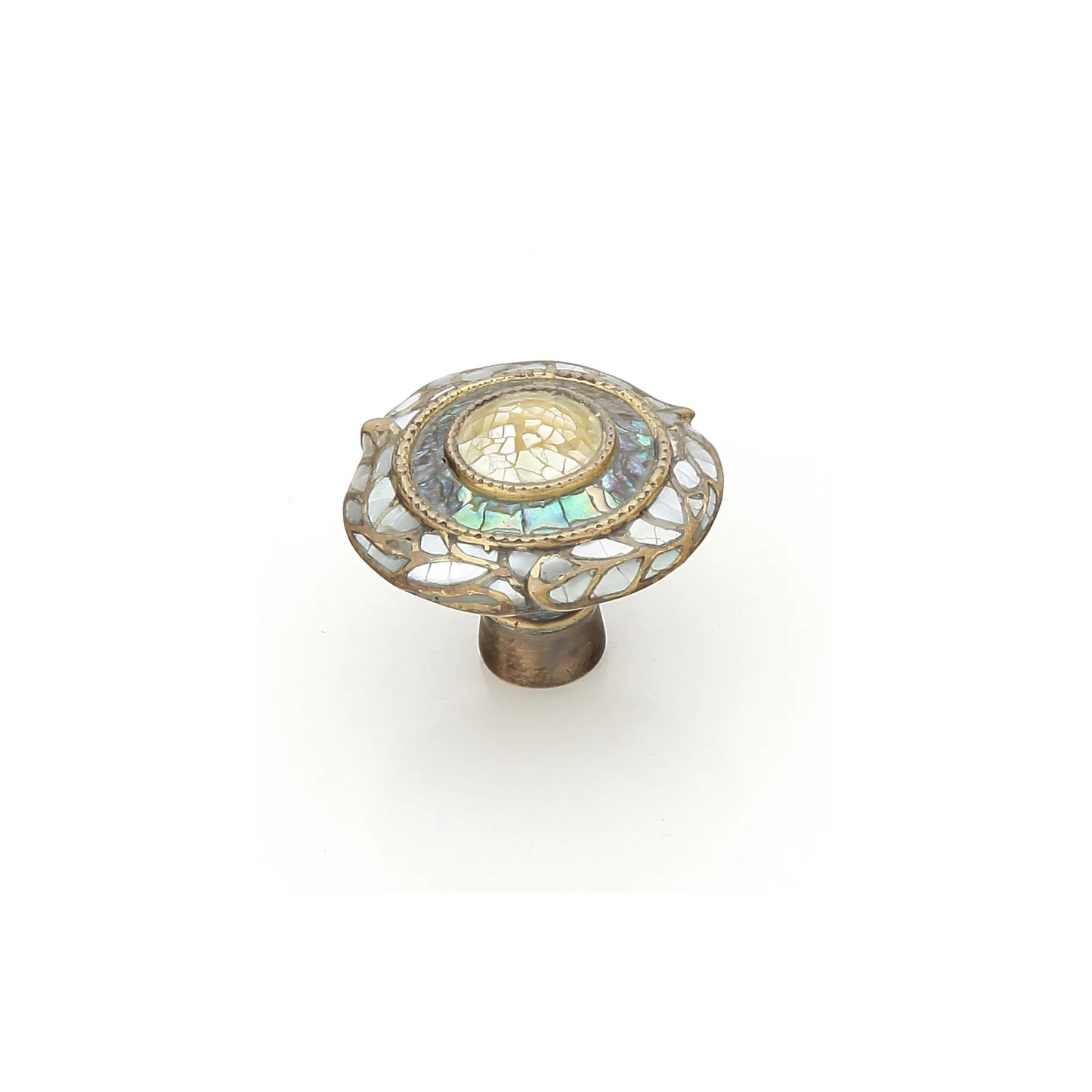 Knob, Round, Imperial Shell, White Yellow Pearl, Aged Dover, 1-1_2" dia