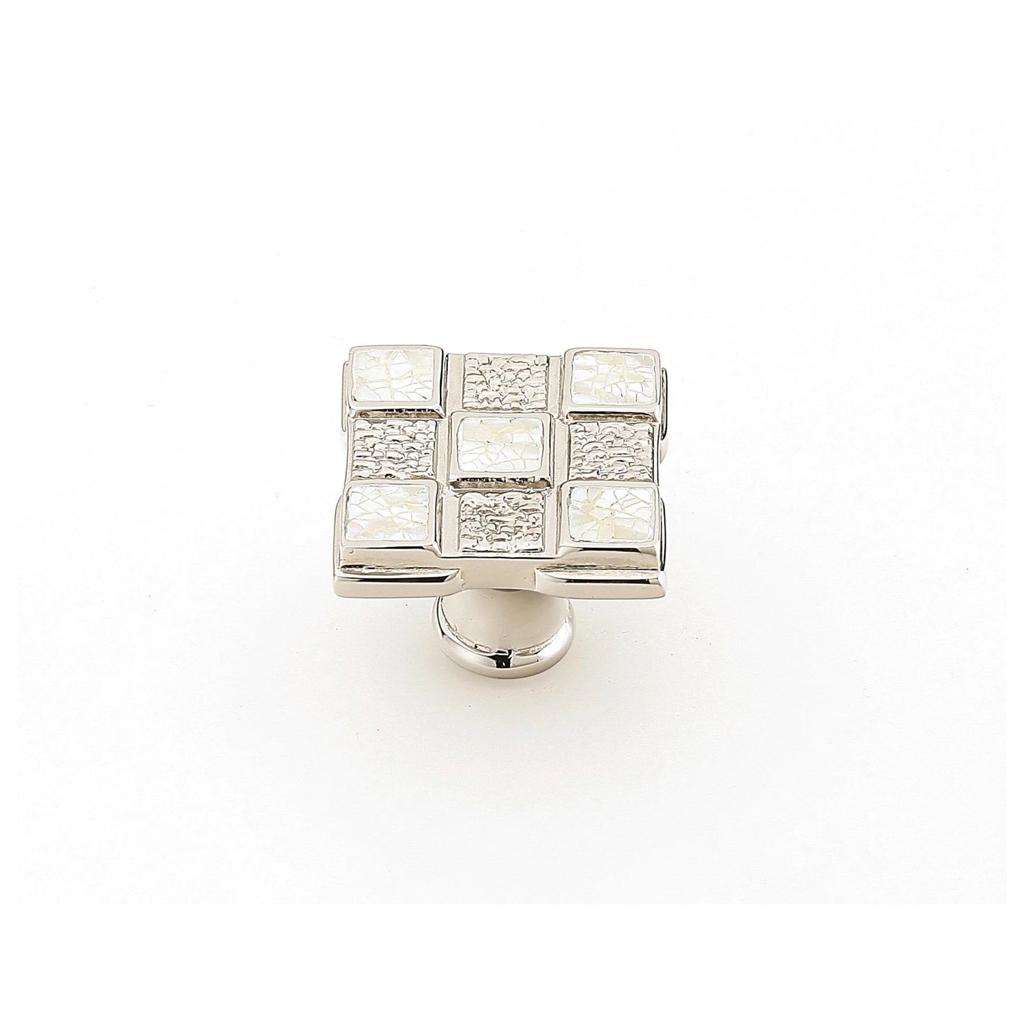 Square Knob, White Mother of Pearl, Polished Nickel, 1-1_4"