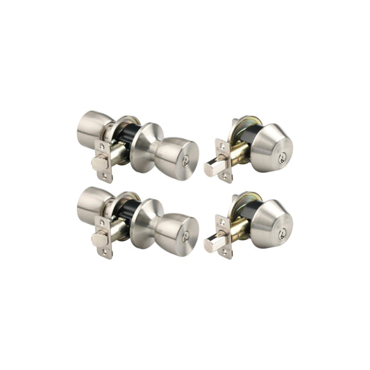 Brinks Bell Style Keyed Entry Door Knob & Deadbolt Double Combo, Satin Nickel