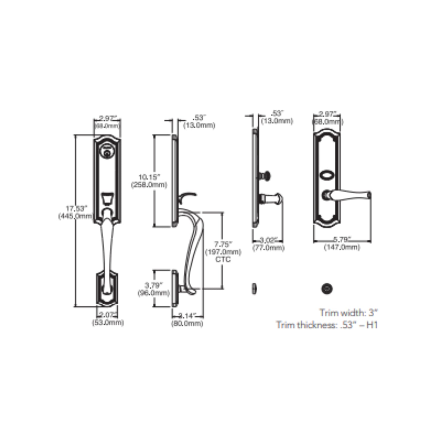 Entrance Trim Mortise Bethpage 3/4 Escutcheon