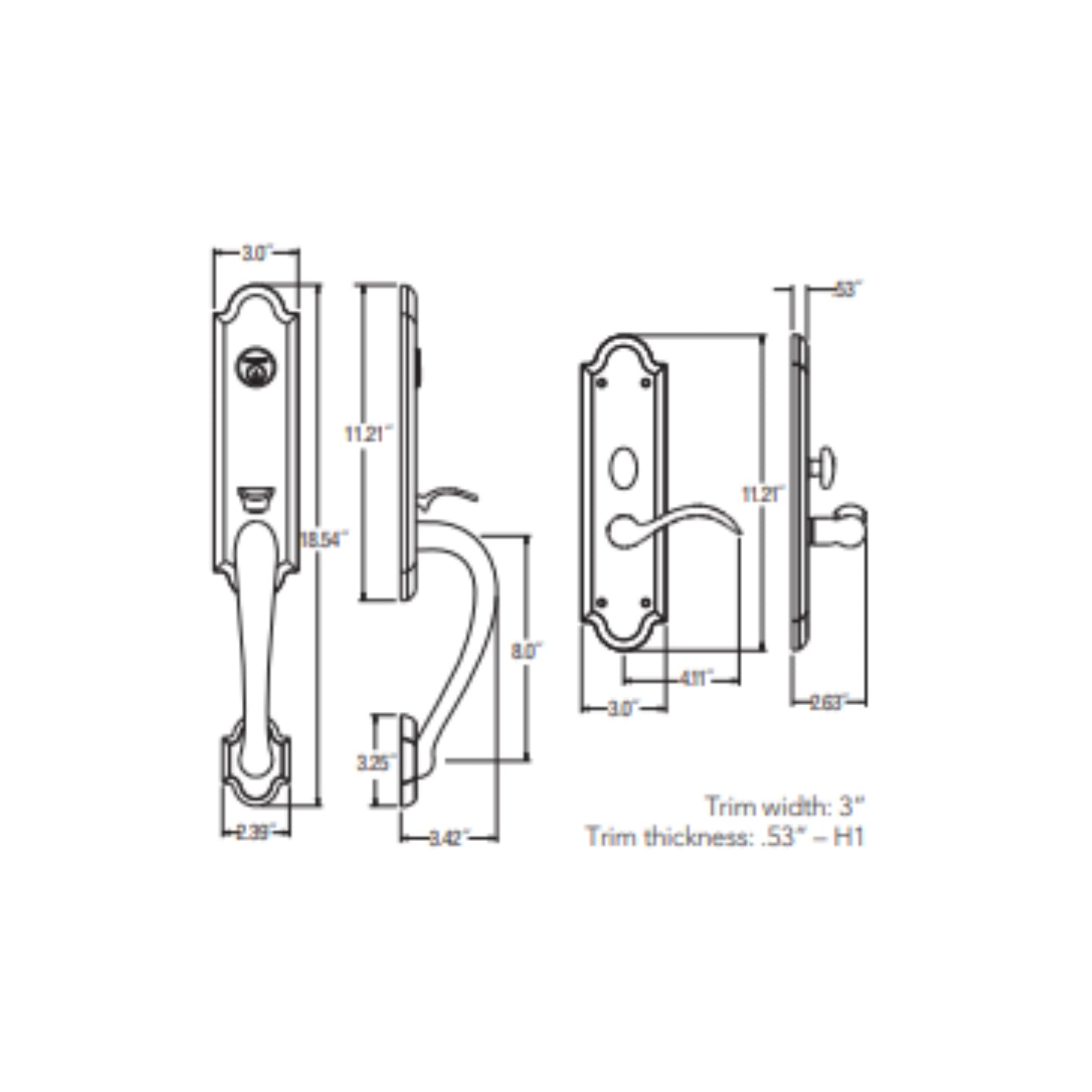 Entrance Trim Mortise Boulder 3/4 Escutcheon