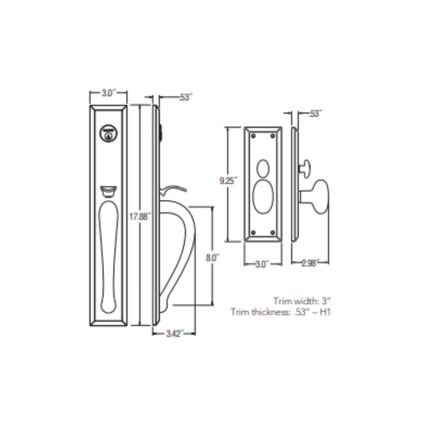 Entrance Trim Mortise Cody Full Escutcheon