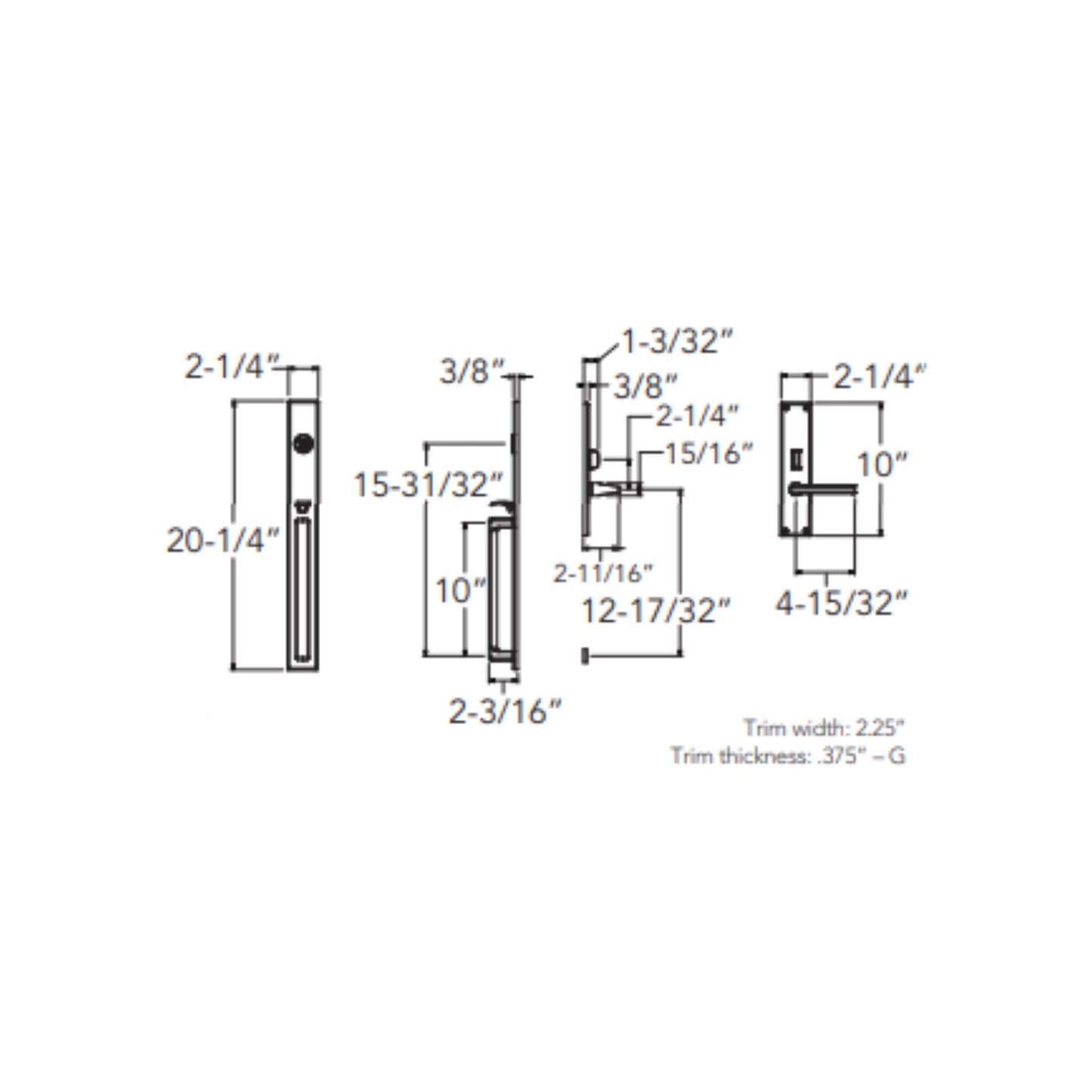 Entrance Trim Mortise Minneapolis 20'' Handleset