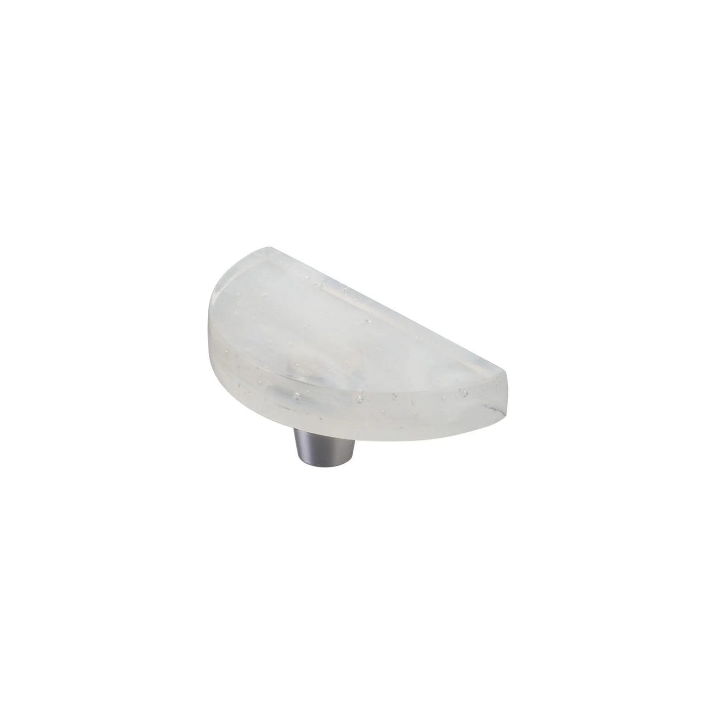 Half Moon Knob 3” Dia, Translucent White, Conical Stem, Brushed Stainless Steel