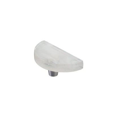 Half Moon Knob 3” Dia, Translucent White, Conical Stem, Brushed Stainless Steel