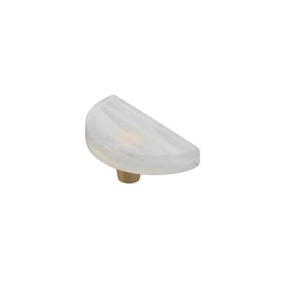 Half Moon Knob 3” Dia, Translucent White, Conical Stem, Gold