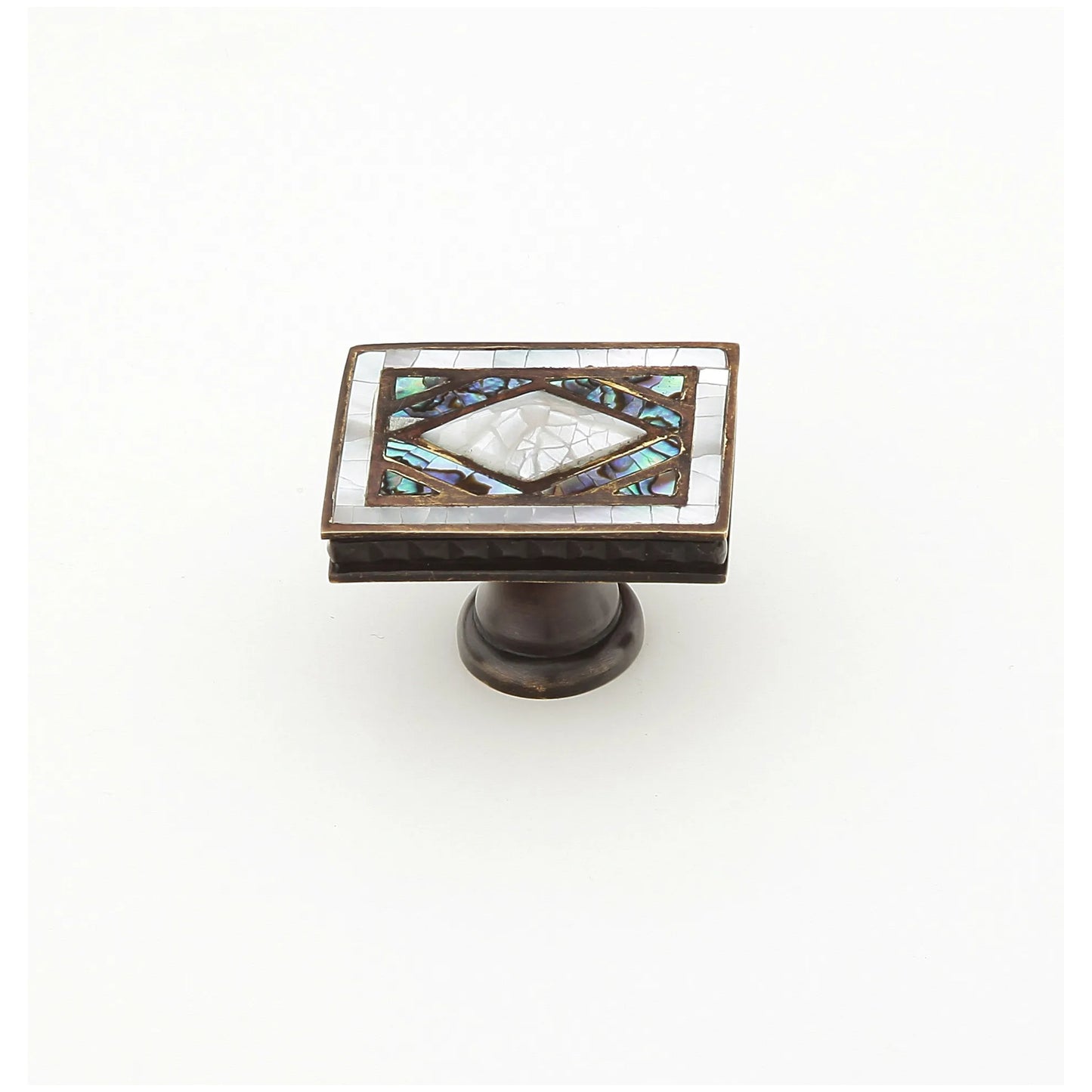 Knob, Rectangle, Imperial Shell, White Mother of Pearl, Aged Dover, 1-7_8" x 1-1_4"