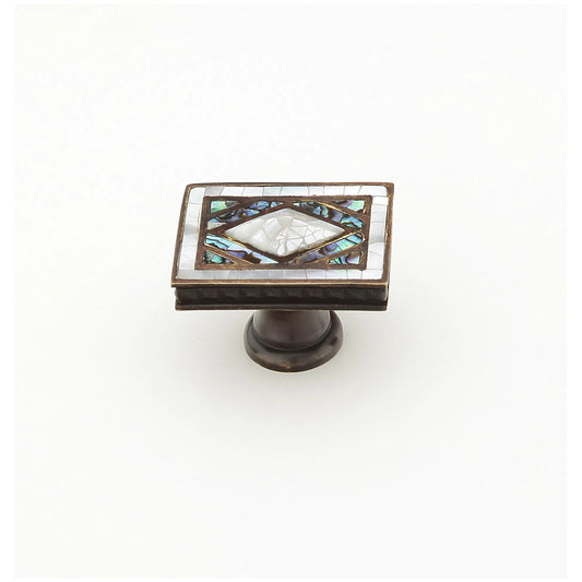 Knob, Rectangle, Imperial Shell, White Mother of Pearl, Aged Dover, 1-7_8" x 1-1_4"
