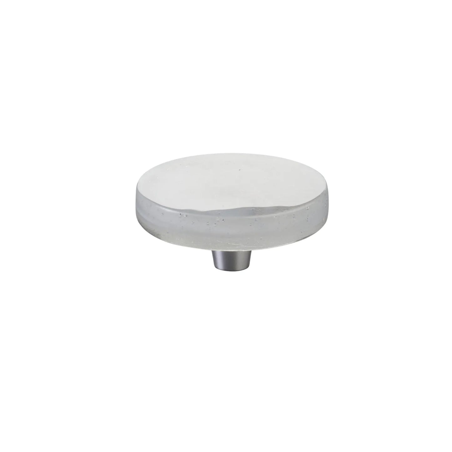 Large Round Knob 2-1_2" Dia, Translucent White, Conical Stem, Brushed Stainless Steel