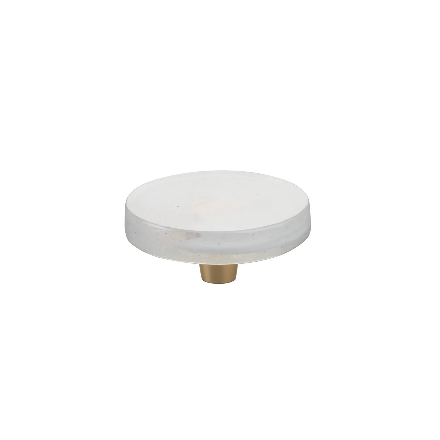 Large Round Knob 2-1_2" Dia, Translucent White, Conical Stem, Gold