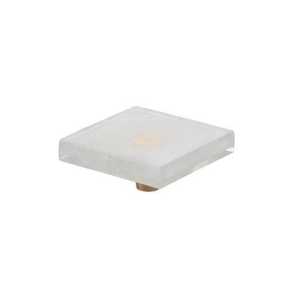 Large Square Knob 2-1_2" Dia, Translucent White, Conical Stem, Gold
