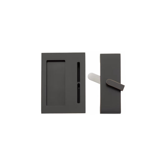 Modern Rectangular Barn Door Privacy Lock and Flush Pull with Integrated Strike