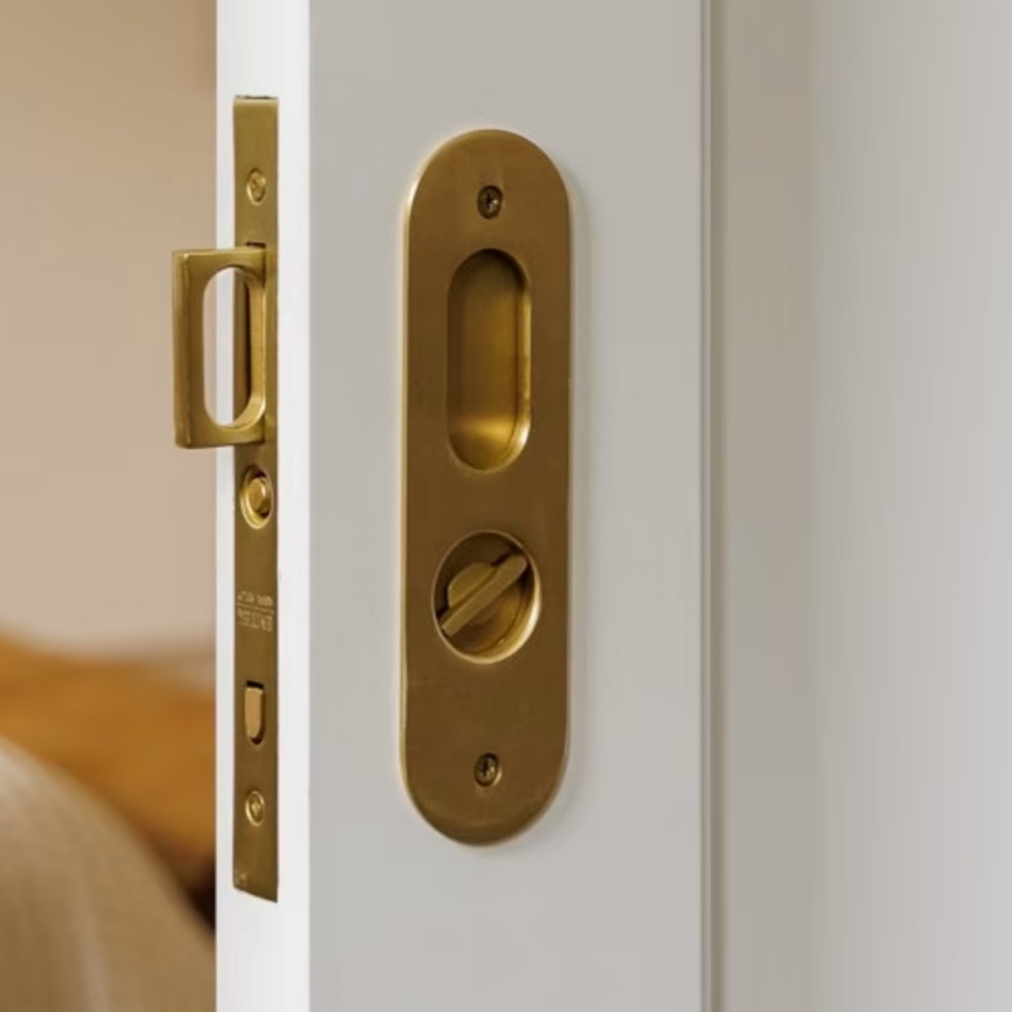 Narrow Oval Pocket Door Mortise Lock