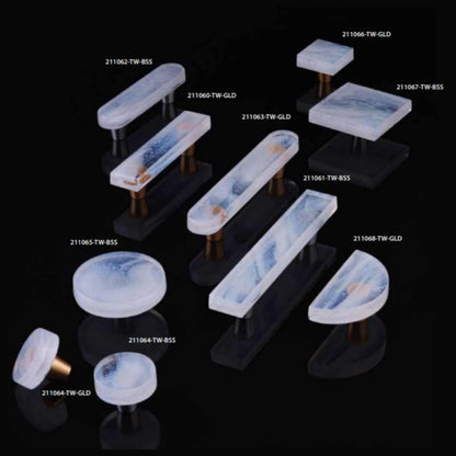 Oval Pull 4-1_2" x 1" Overall, 3" cc, Translucent White, Conical Stem, Gold