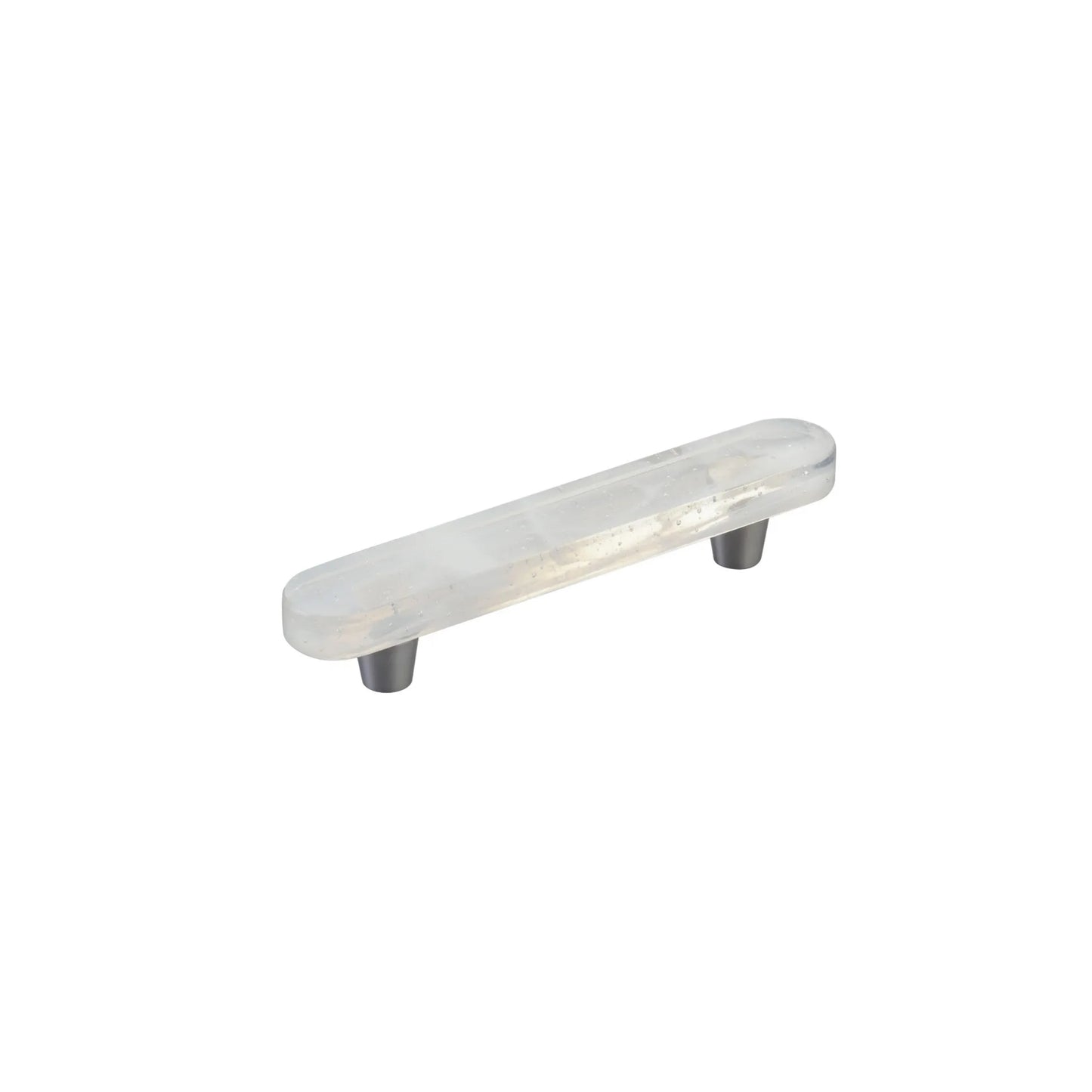 Oval Pull 6" x 1" Overall, 4" cc, Translucent White, Conical Stem, Brushed Stainless Steel