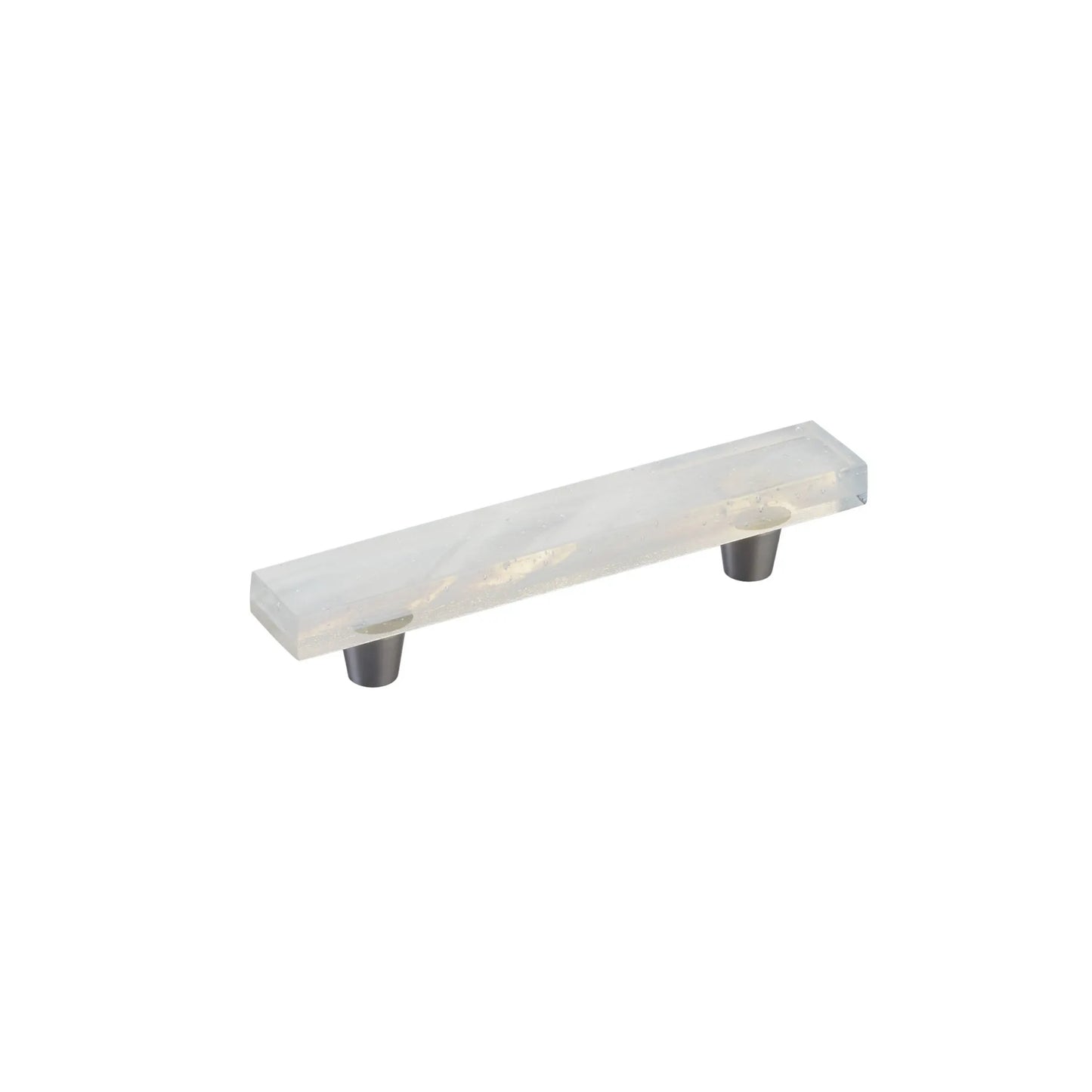 Rectangular Pull 6" x 1" Overall, 4" cc, Translucent White, Conical Stem, Brushed Stainless Steel