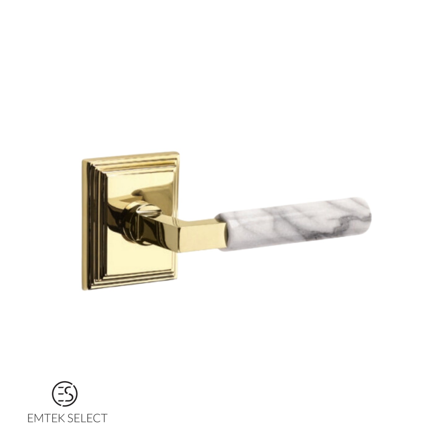 EMTEK Select L-Square White Marble Lever