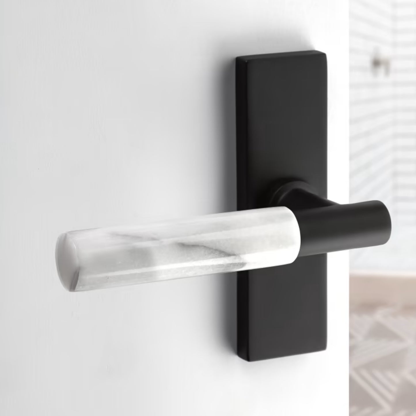 EMTEK Select T-Bar White Marble Lever