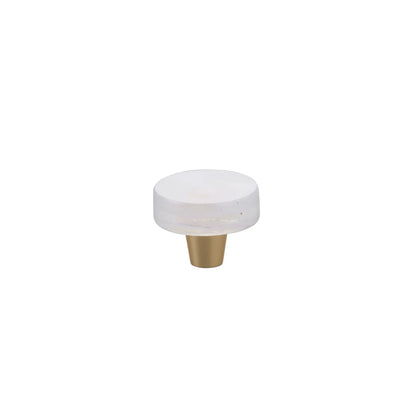 Small Round Knob 1-1_2" Dia, Translucent White, Conical Stem, Gold