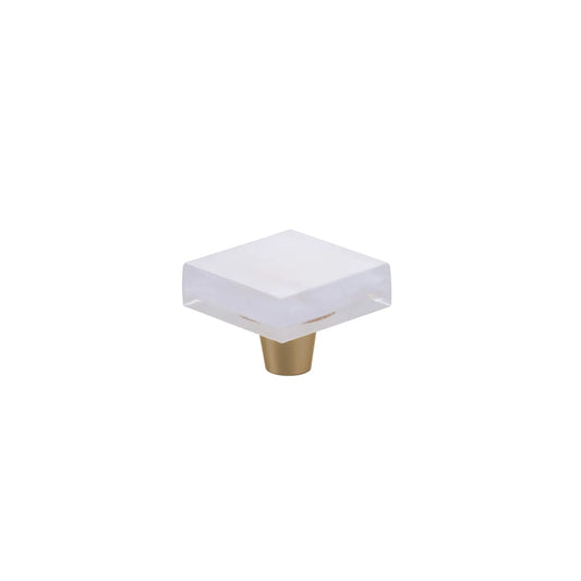 Small Square Knob 1-1_2" Dia, Translucent White, Conical Stem, Gold