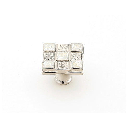 Square Knob, White Mother of Pearl, Polished Nickel, 1-1_4"